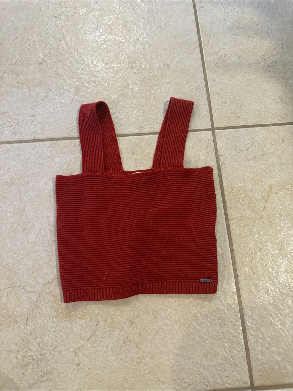 Hollister Ribbed Cropped Tank Top in Rust Red
